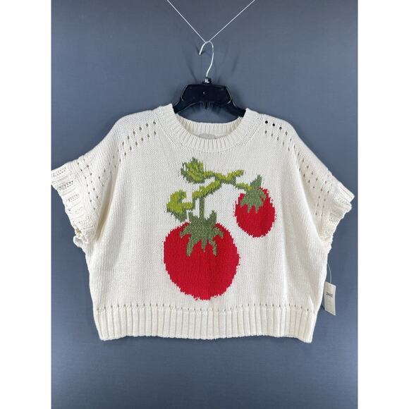 Anthropologie Maeve Short-Sleeve Crew-Neck Tomatoe Sweater Medium Petite - Picture 2 of 8
